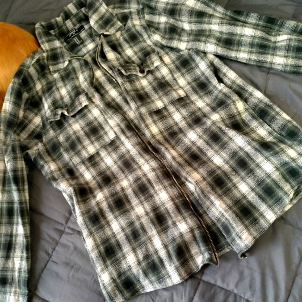 men's flannel long sleeve zip up